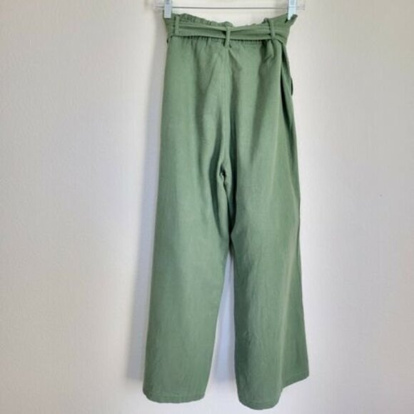 LOVE TREE Wide Leg Green Linen Pants Size Small high-rise belted Straight Pants - Picture 11 of 11